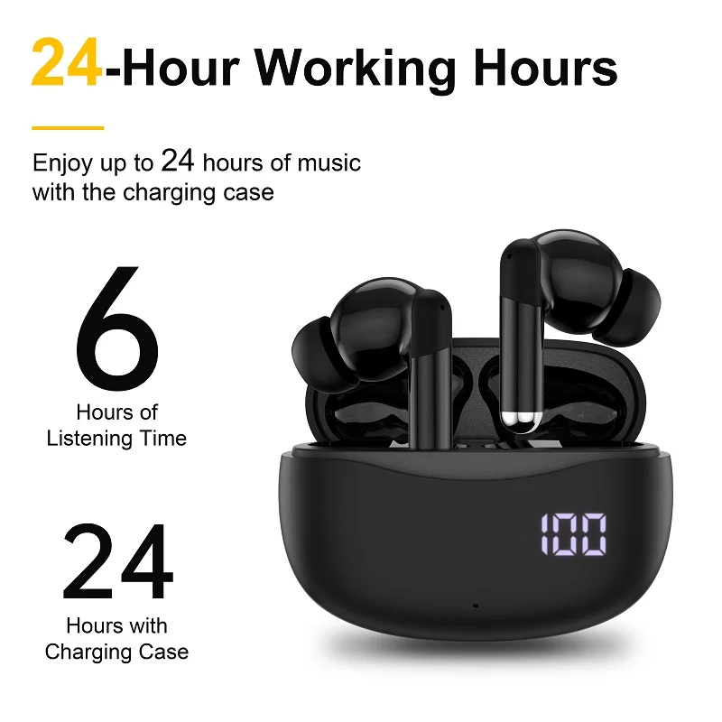 Ultra long endurance wireless Bluetooth earphones with built-in digital display and noise reduction