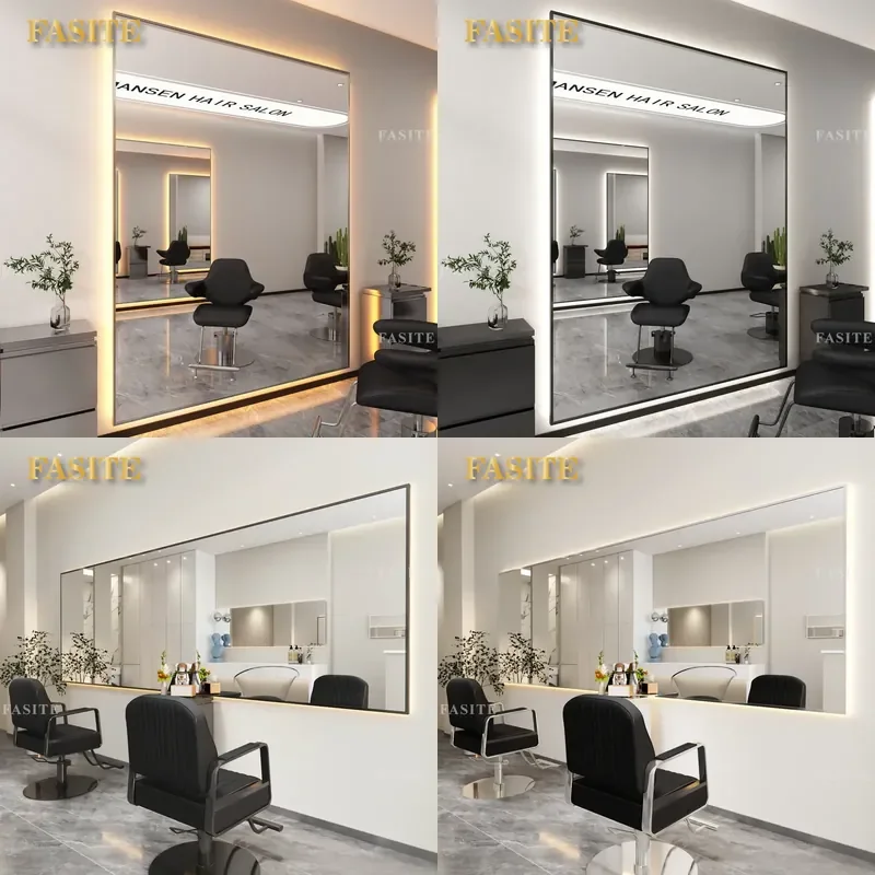 For Barber Shop Wall Mounted Intelligent LED Mirror Square Single Sided Hair Vanity Mirror with Light Modern Decor