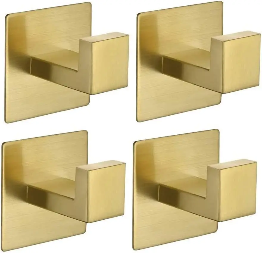 

Self Adhesive Towel Hook, Brushed Gold Bath Robe Hook 4 Packs No Drilling Stainless Steel Coat Hanger Sticky Wall Hook