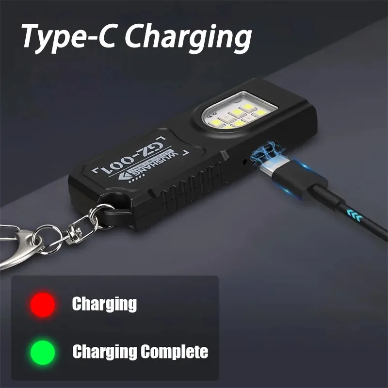 Multifunctional Mini COB LED Keychain Flashlight USB Rechargeable Hat Clip Lamp Work Light Keyring Camping Walking Pocket Lamp