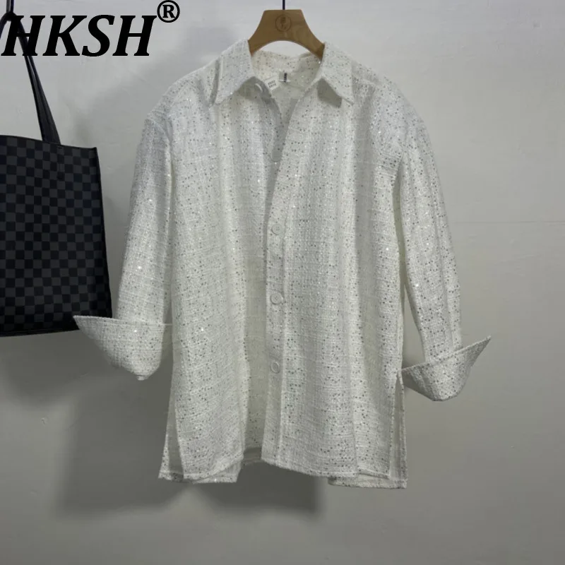 

HKSH Весна Осень Новый Мужской Корейский Стиль Y2K Рубашки С Длинным Рукавом Шикарные Свободные Высококачественные Блестки Украшения Элегантные Трендовые Топы HK13194