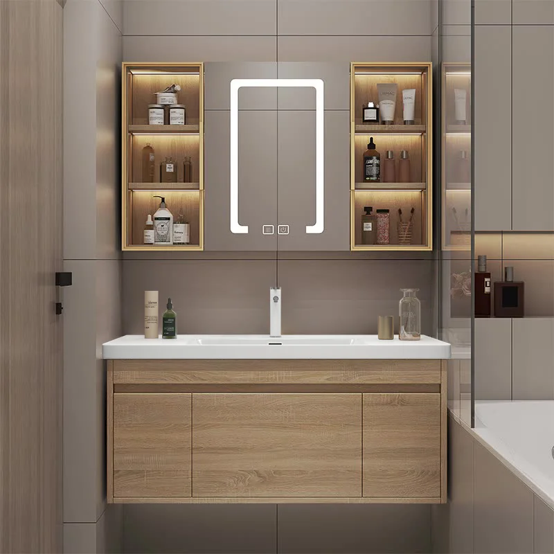 Bathroom Storage Cabinet With Sink Modern Solid Wood Bathroom Vanity Led Mirror Custom Bathroom Furniture Made In China