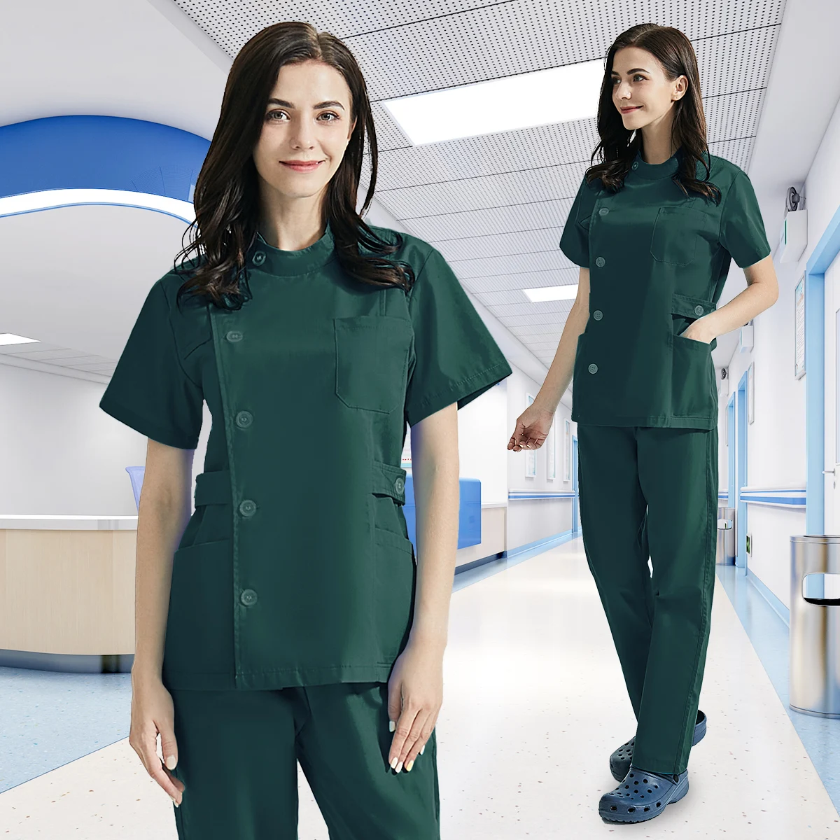 Uniformes de manga corta para enfermera, ropa de enfermería, bolsillo Delgado, pantalones superiores para trabajadores de enfermería, uniformes de veterinario, traje exfoliante