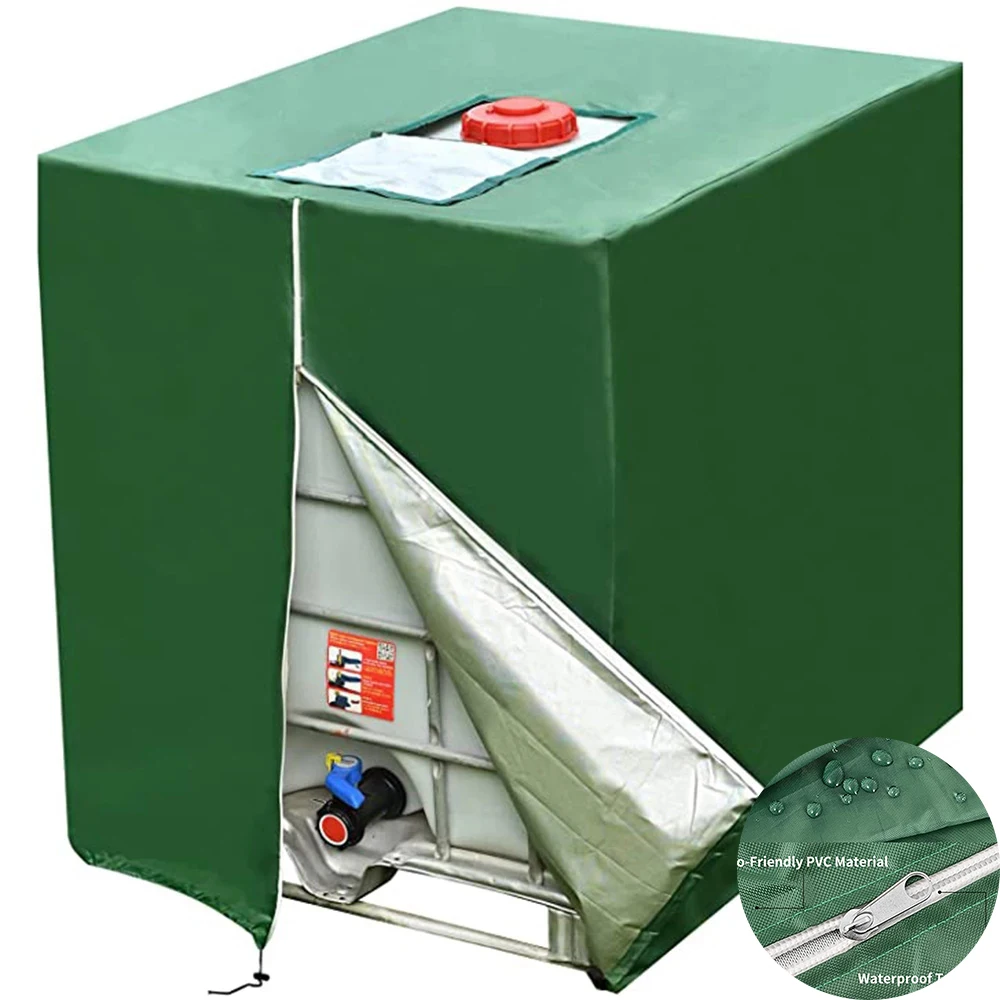 Home Universal Dust Cover IBC Container Green Zipper Cover Waterproof Dust Foil Cover UV Shield 1000 L Water Tank Cover