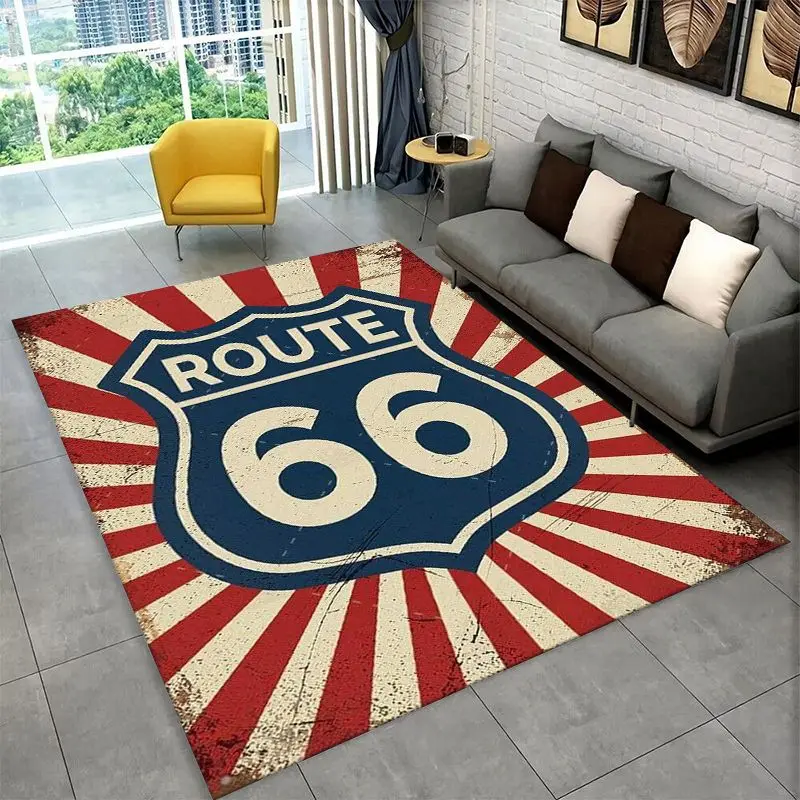Route 66 Retro America Historic Mother Road Large Area Rug Non-slip Carpet for Bedroom Living Room Sofa Home Decor Floor Mat