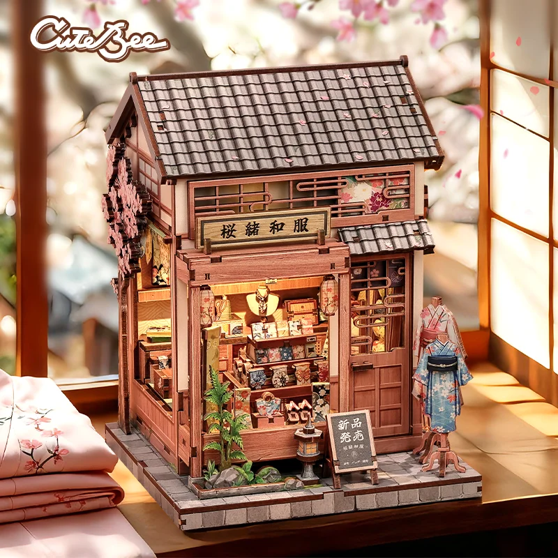 

CUTEBEE DIY Dollhouse Miniature Room Kit Bookshelf Insert Wooden 3D Puzzle Child Gifts Toys for Sakura O kimono shop