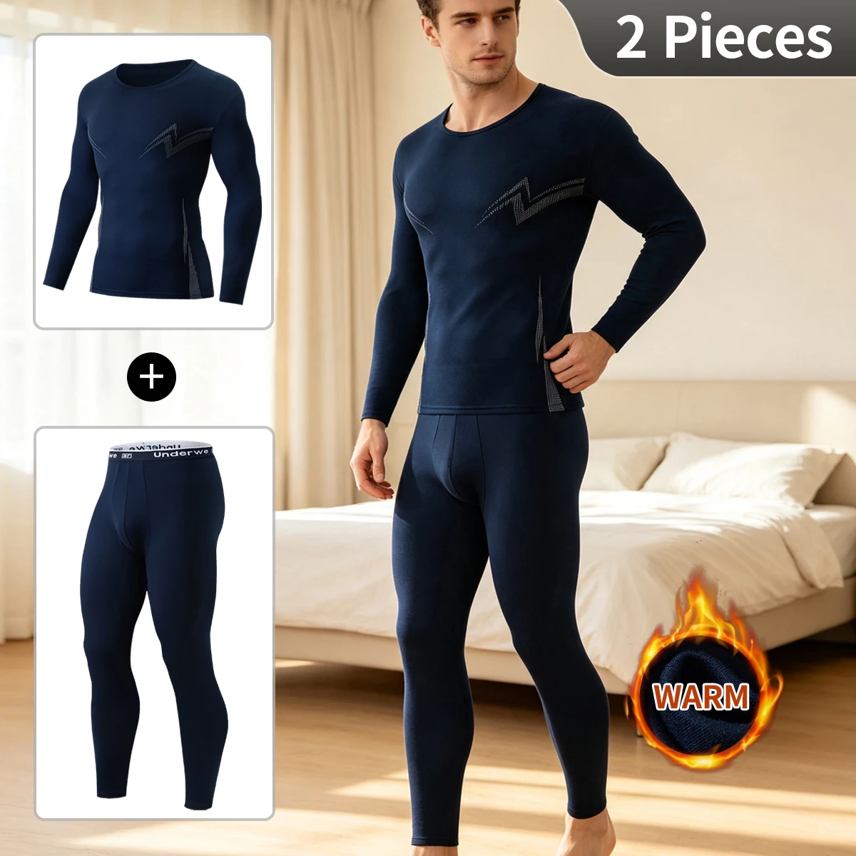 2-Piece Men's Thermal Underwear Set Casual Multifunctional Long Sleeved Pants Comfortable Home Wear For Autumn And Winter