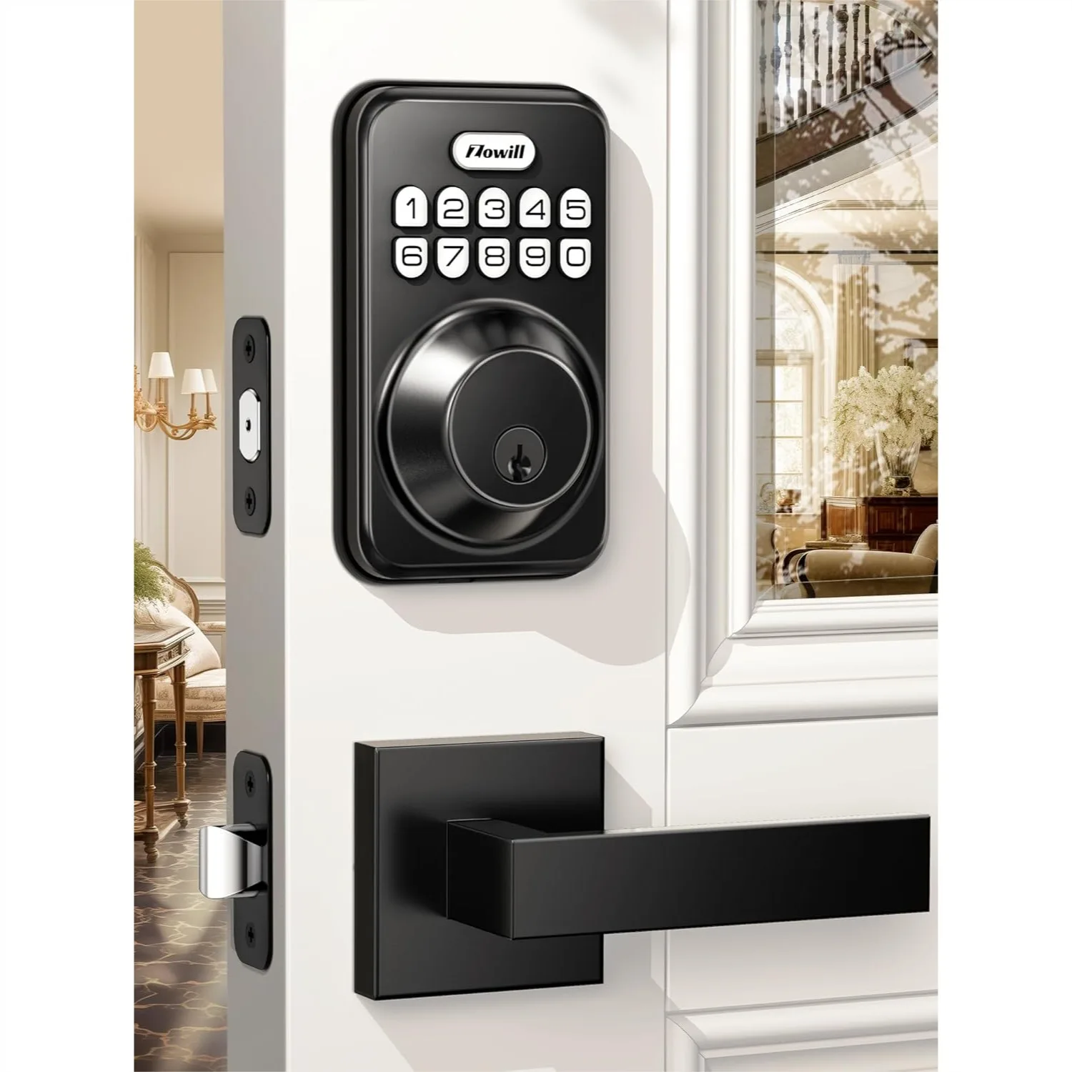 

Keyless Entry Door Lock with 2 Lever Handles, Auto-Locking, Digital Code Deadbolt, Front Door Set, Matte Black