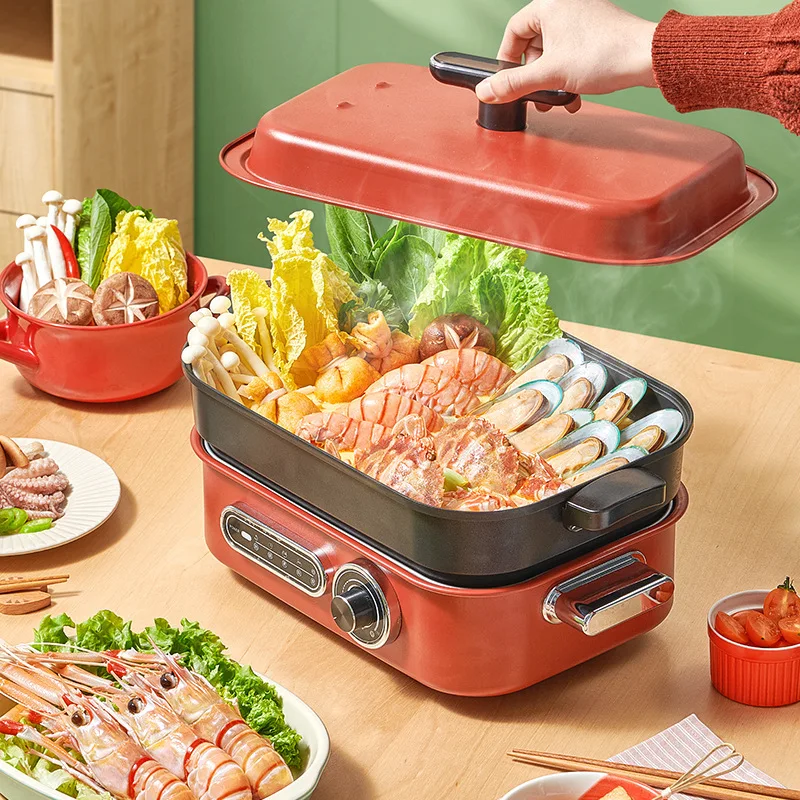 Large Capacity Multifunctional Cooking Pot Household Split Multi Electric Nonstick Pan Hot Pot Barbecue Integrated Pot