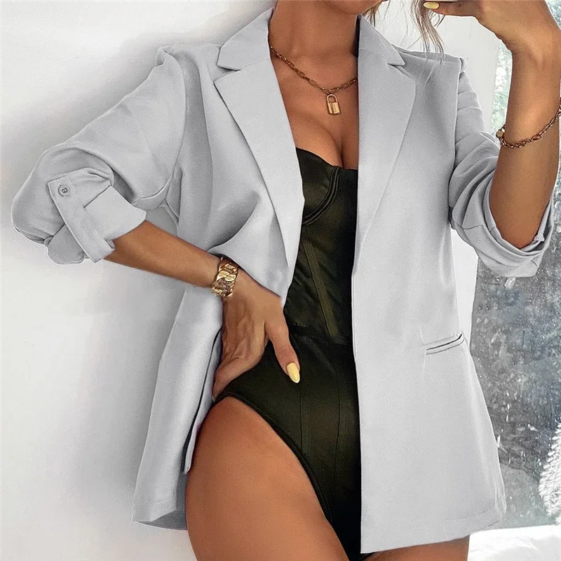 Simple All-Match Blazer Suit Women Office Blazer Solid Colors Buttonless with Fake Pocket 2024 New Fashion Casual Commute Suit