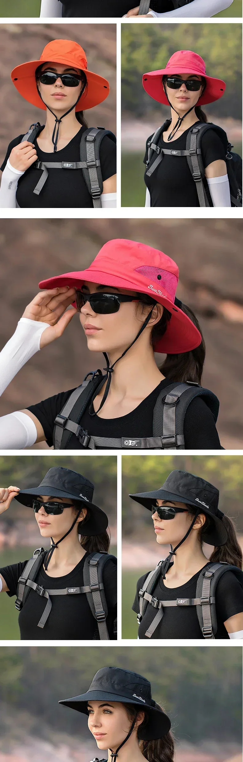 Damen Pferdeschwanz-Fischerhut Wasserdichter Sonnenhut Einfarbig Outdoor Reise Angeln Klettern Wandern Breiter Krempe Bucket Hat – Detail 10