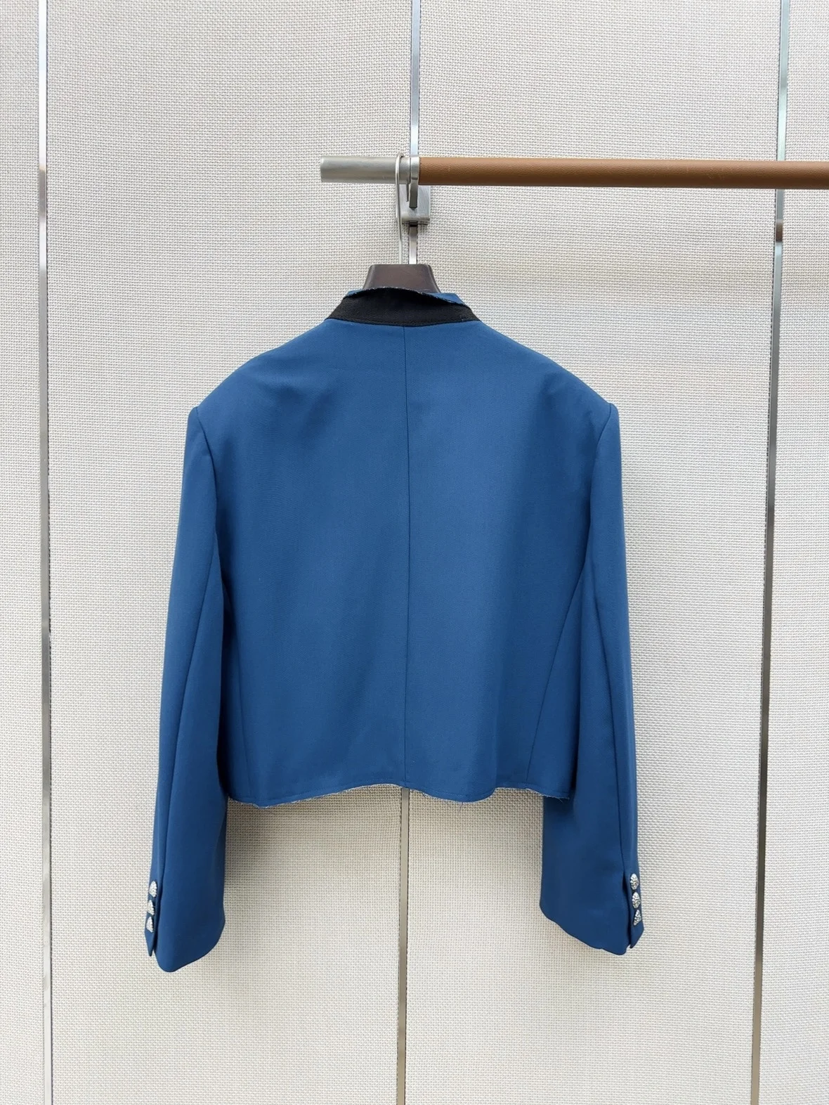 Women Klein Blue Short Coat, High-count Worsted Wool Blend, Fall Winter New Arrival