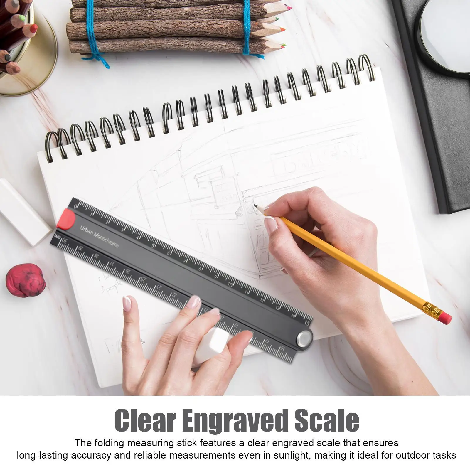 Складная линейка 11,8 дюймов, алюминиевый сплав, 90-градусная складная линейка, металлический геометрический измерительный инструмент для мастерской, ремонта дома