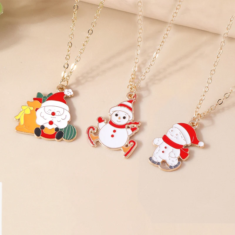 Aihua 3pcs4pcs Weihnachten Halsketten Emaille Weihnachtsbaum Glocke Santa Schneeflocke Halskette Anhänger für Frauen Geschenke Trendy Schmuck Set – Detail 27
