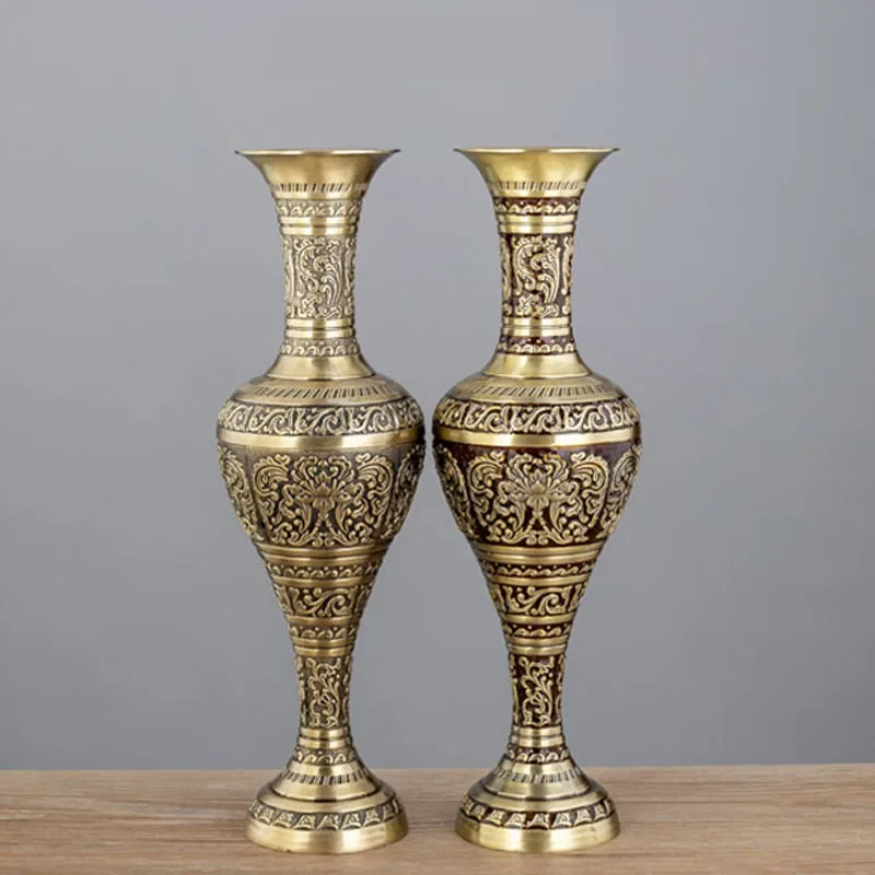 Creative Zinc Alloy Flowers Vases for Artificial Flowe Elegant Green Bronze Vase for Home Office Living Room Tabletop Decorative