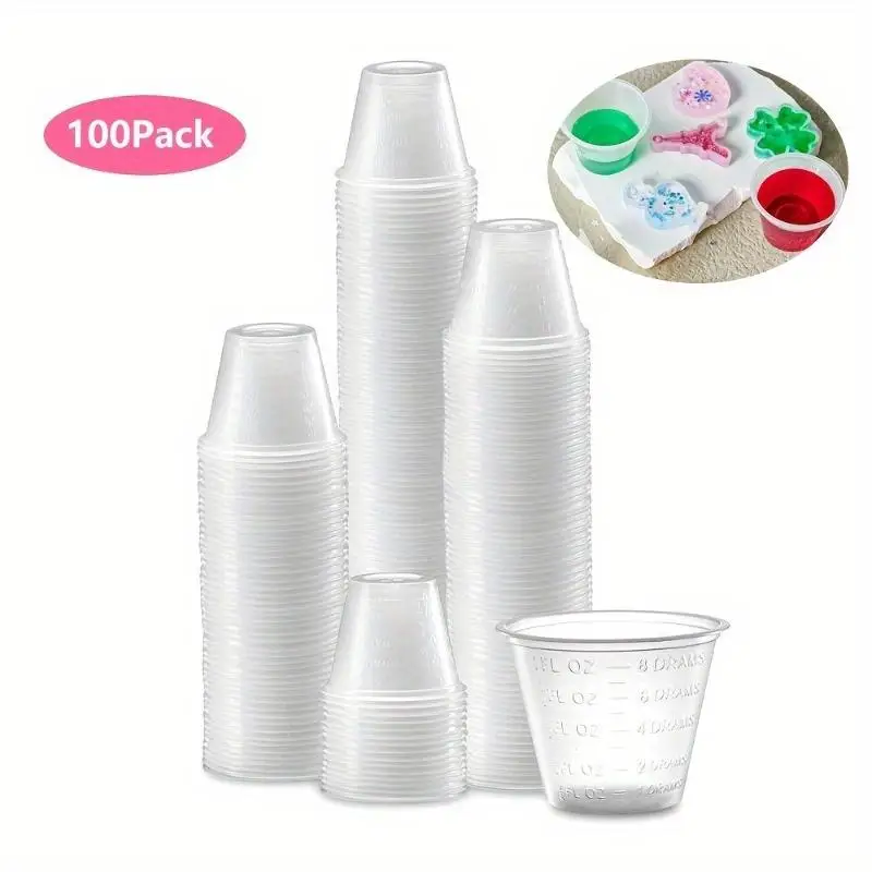 100Pcs Small Plastic Cups 1 OZ Graduated Measuring Cup for Mixing Resin Epoxy DIY Arts Crafts Paint