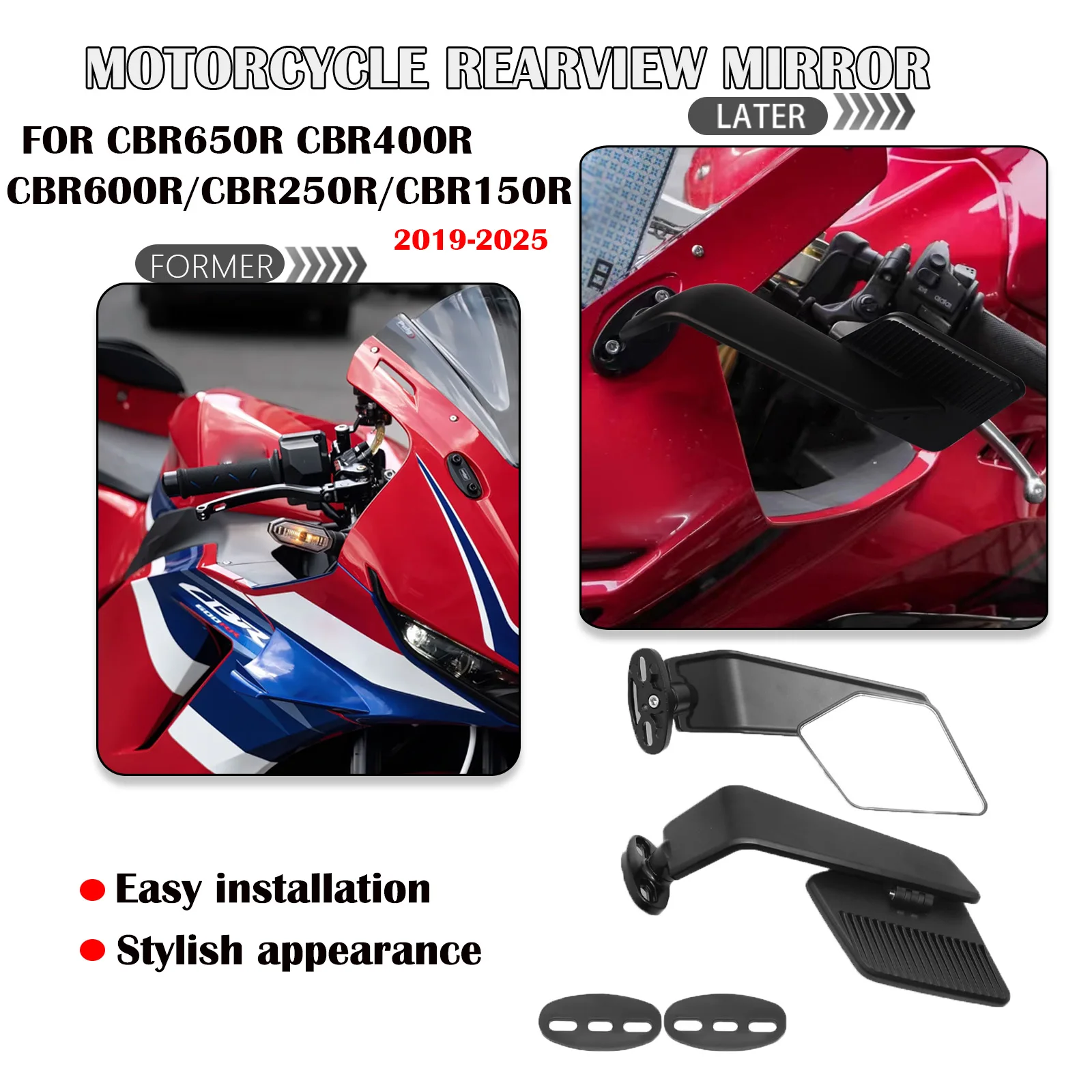 

For Honda CBR650R CBR400R Motorcycle Mirrors Foldable Fixed Wing Mirrors Rear Vew Mirrors Side Mirror CBR600R CBR250R CBR150R