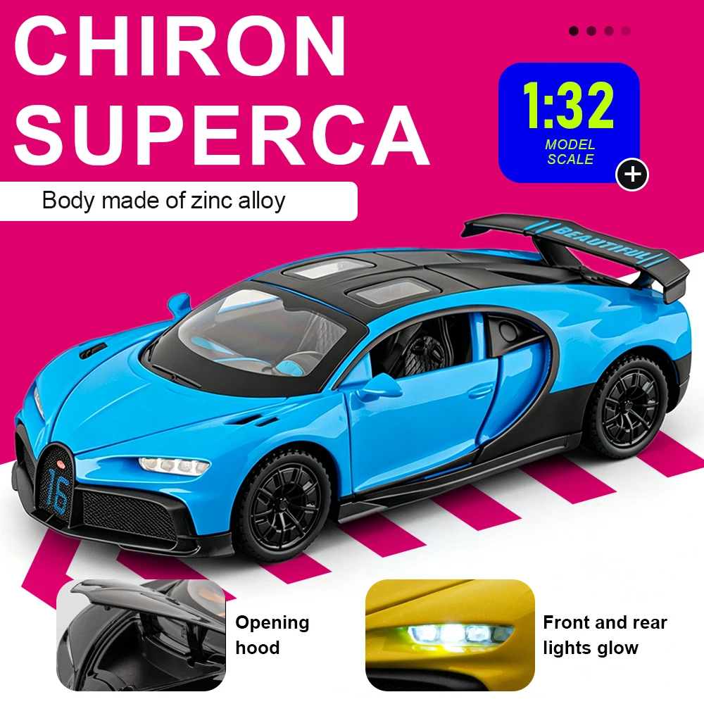 

1:32 Chiron DIVO Model Supercar Toys Alloy Diecast Pull Back Doors Opened Sound Light Simulation Interior Collection Sports Cars