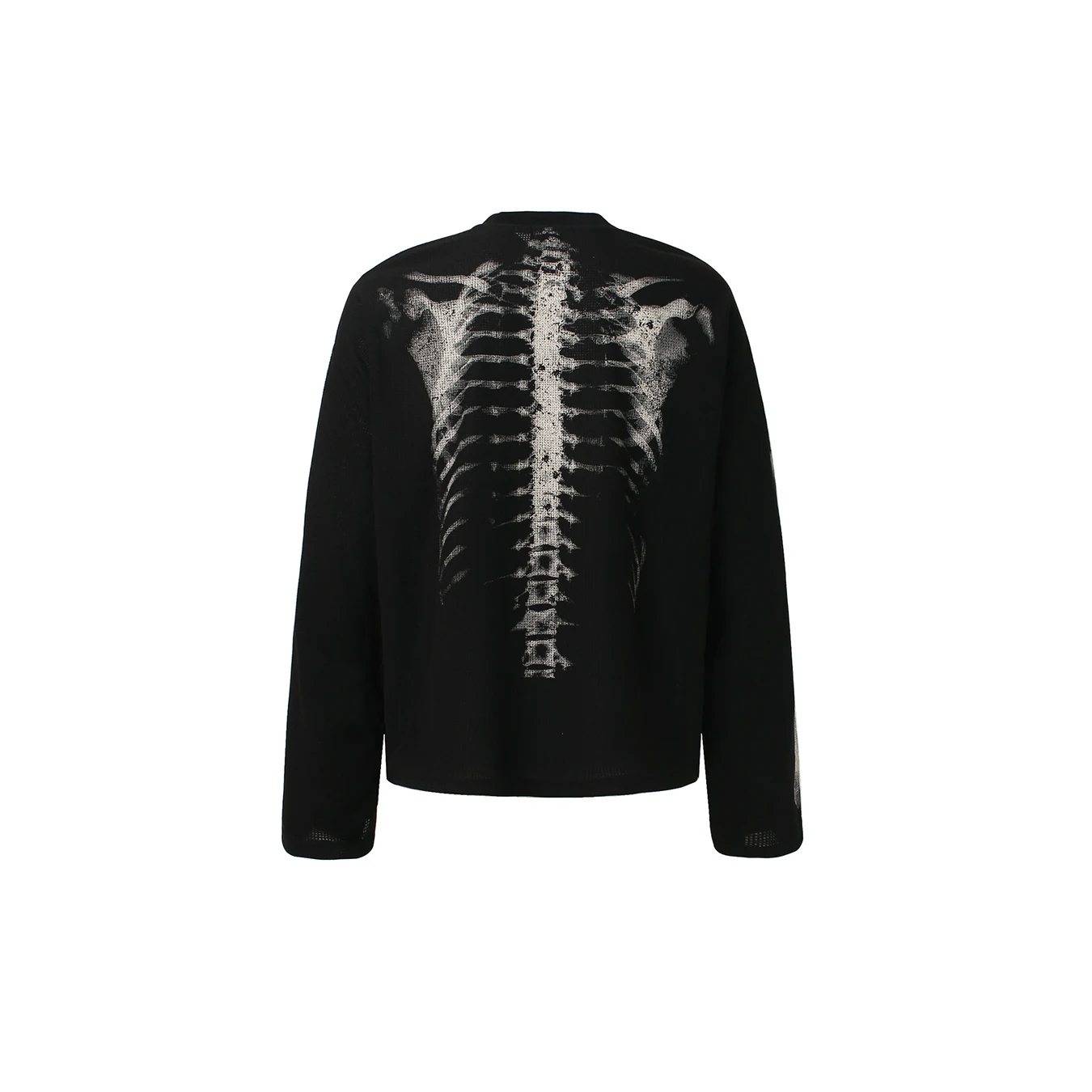 Autumn and Winter Retro Street Trendy Men's and Women's Skeleton Printed Pattern Design Y2K Waffle Long Sleeve T-shirt view 4
