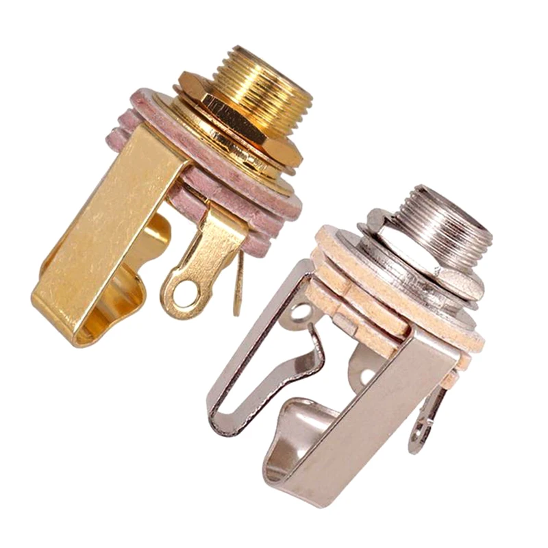 1 szt. Materiał mosiężny otwarty obwód 1/4 "stereo Jack wejście gniazdo wtykowe do gitary elektrycznej bas aktywny Pickup wyjście 6.35mm