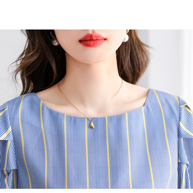 Striped Chiffon Blouses Women Fashion Loose Tops Short Sleeve Office Lady Shirts Blusa Feminina 2023 Summer Korean Woman Clothes