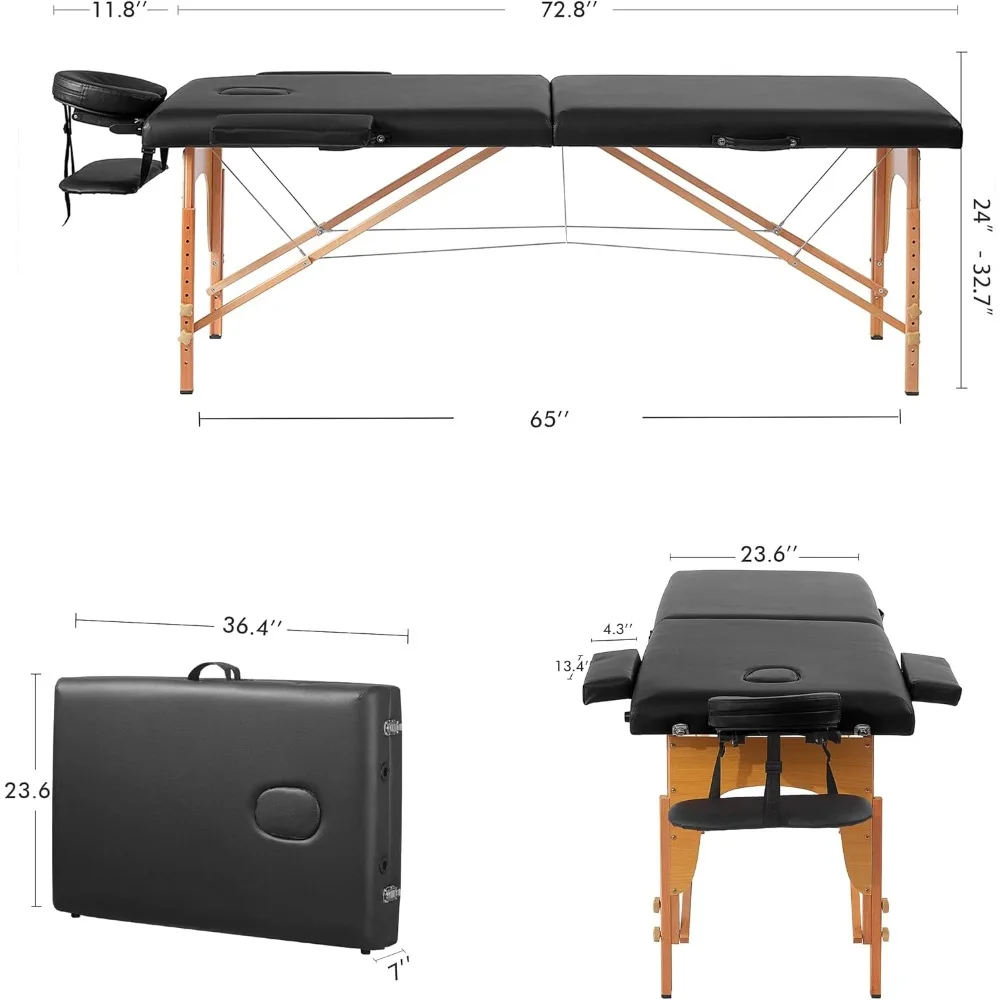 Massage Table Portable - 2 Folding Lash Bed with Carrying Case & Face Cradle for Eyelash Extensions, Spa,