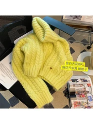 Autumn Winter Women Yellow Color Warm Simple Basic Knitwear Long Sleeve Turtleneck Lady Knit Pullover Sweater Classic Thick Chic