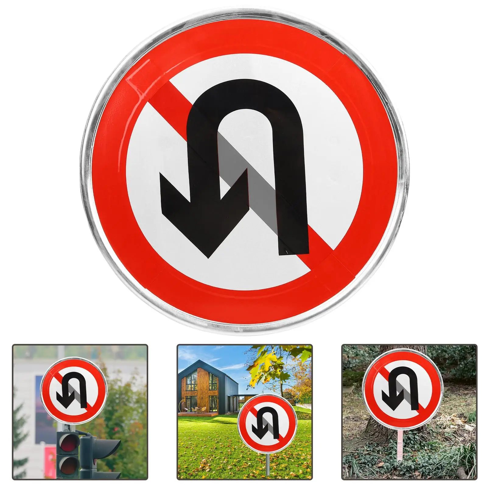 No Turn Around ป้ายถนนโลหะสะท้อนแสงป้ายความเป็นส่วนตัว Driveway Traffic Control Yard ตกแต่งติดตั้งง่าย Clear