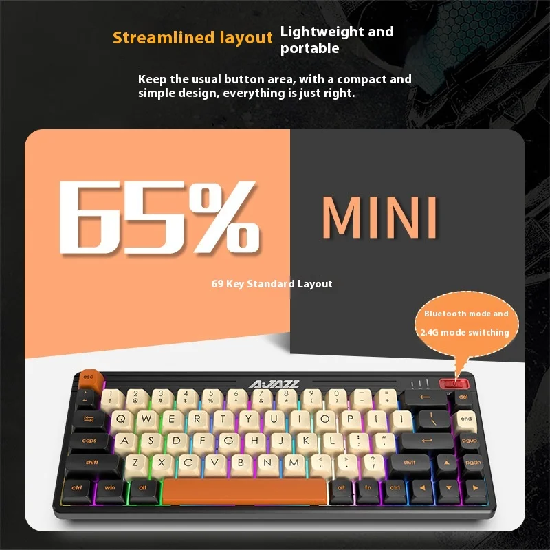 

Ajazz K690t Mechanical Keyboard Three Mode Bluetooth Wired Hot Swappable 68 Key Computer Accessories Gift Pc Gaming Keyboard