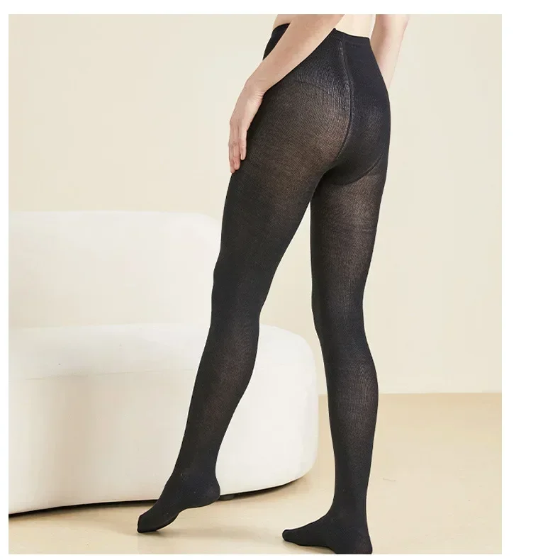 Women's Autumn and Winter Mulberry Silk Blend Tights Slim High Waist Skinny Anti-Hook Thick Warm Leggings Tights Stockings