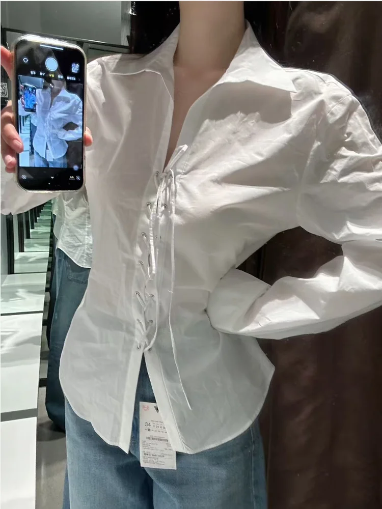 

Spring 2026 Women's Slim Fit Long Sve irt Pure Desire Sle Turn-down Collar Silk Twill Top Casual Faion Cotton 00%