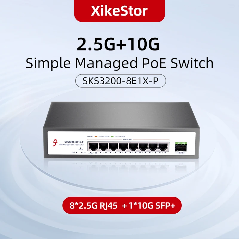 

XikeStor 9 Ports 2.5G L2 simple Managed POE Switch 8*2.5G RJ45 1*10G SFP+Ethernet Switch Support VLAN Division+Cooling shell