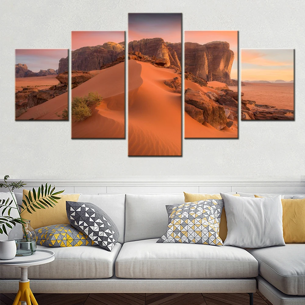 

5 Pieces Canvas Wall Arts Poster Painting Nature Wadi Rum Valley of The Moon Wallpaper Interior Home Decor Picture Print Artwork