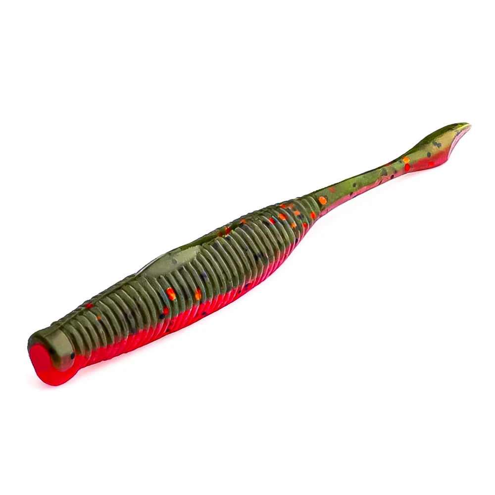 ZUKIBO 10pcs High Salt Soft Worm Bait 3.5in Ribbed Finesse Lure for Bass Weightless Texas Rig Sinking Fishing Lures view 6