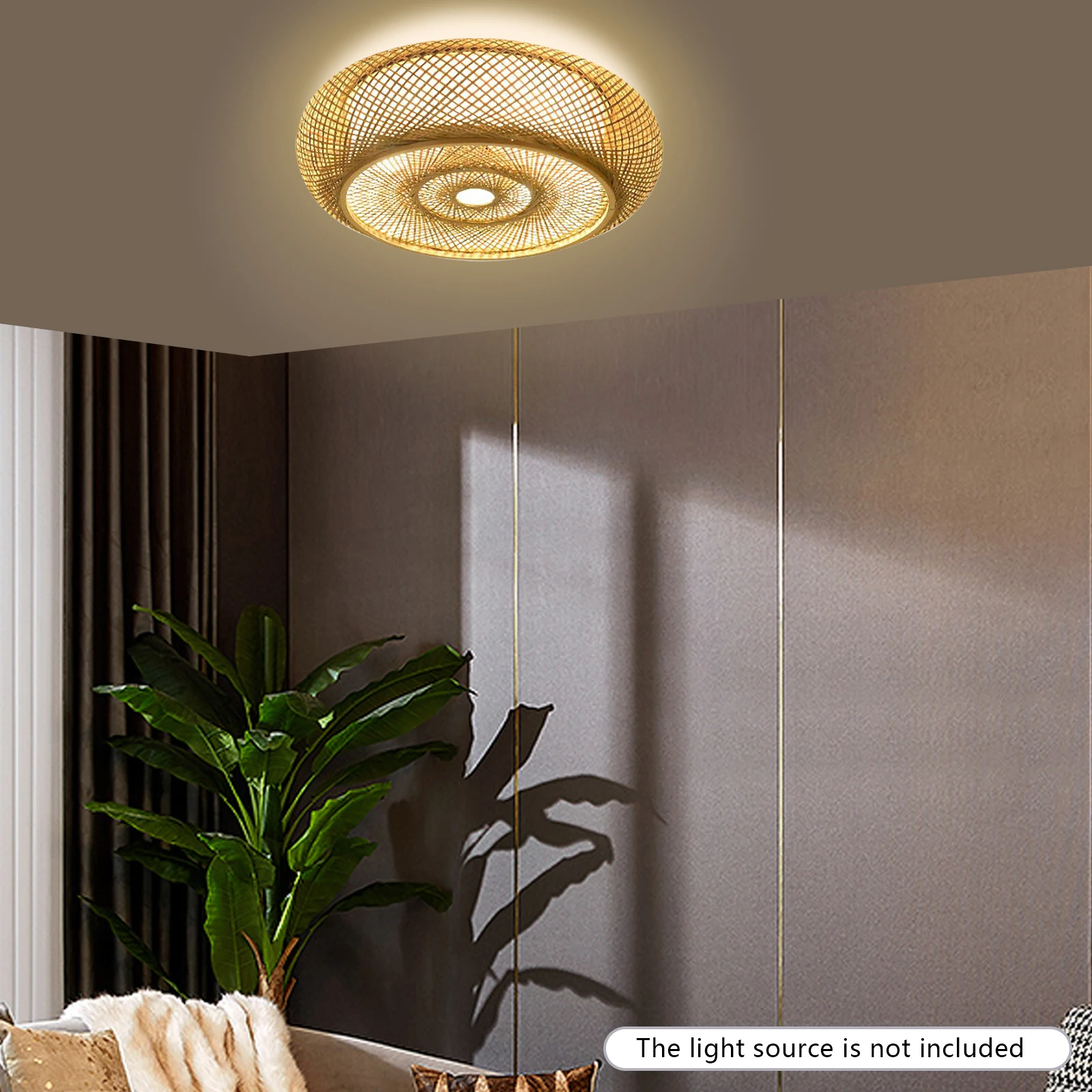 

20" Flush Mount Bamboo Shade Ceiling Light Fixture Hanging Pendant Lamp Design