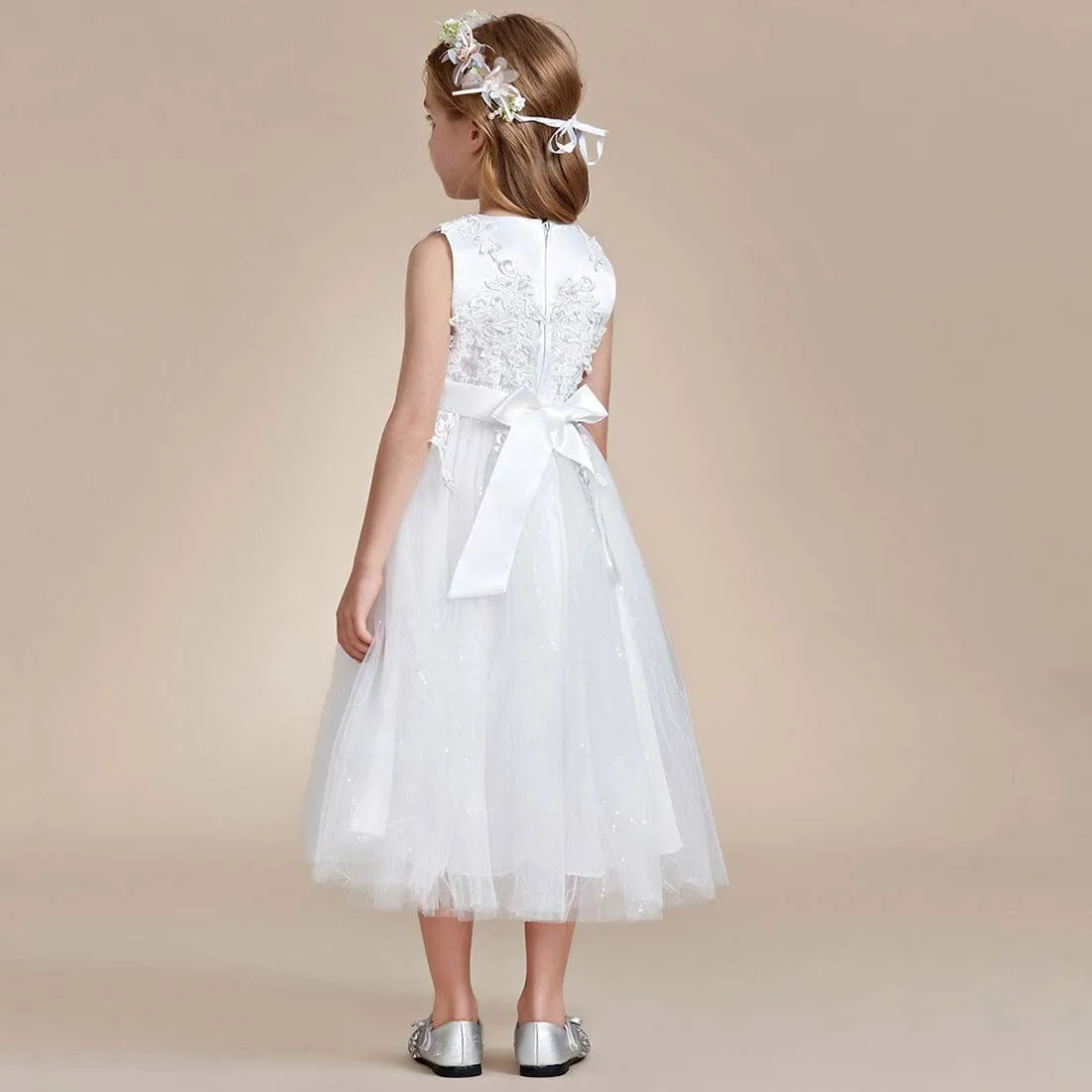 YZYmanualroom Gorgeous White Lace and Tulle Flower Girl Dress with Flower Appliques/Customizable