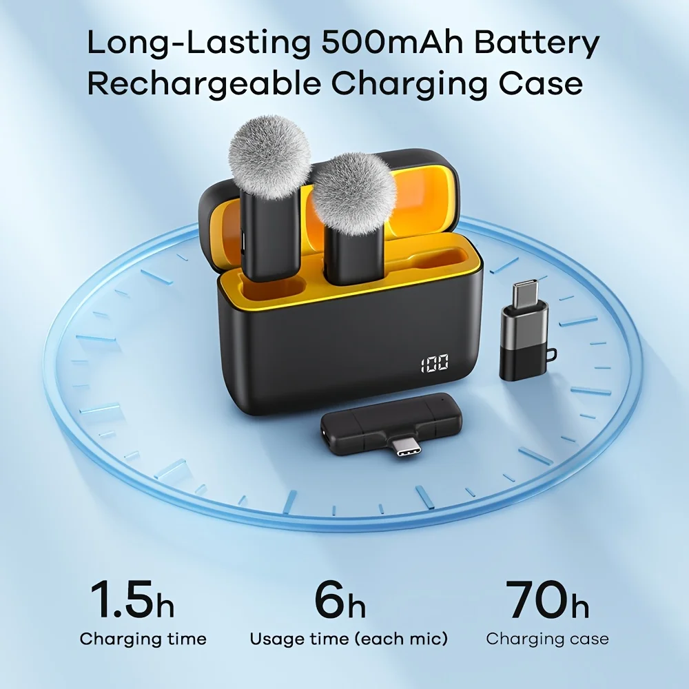 ميكروفون Lavalier اللاسلكي مع علبة شحن وميكروفون صغير لهاتف Android IOS مع وظيفة إلغاء الضوضاء لتسجيل الفيديو