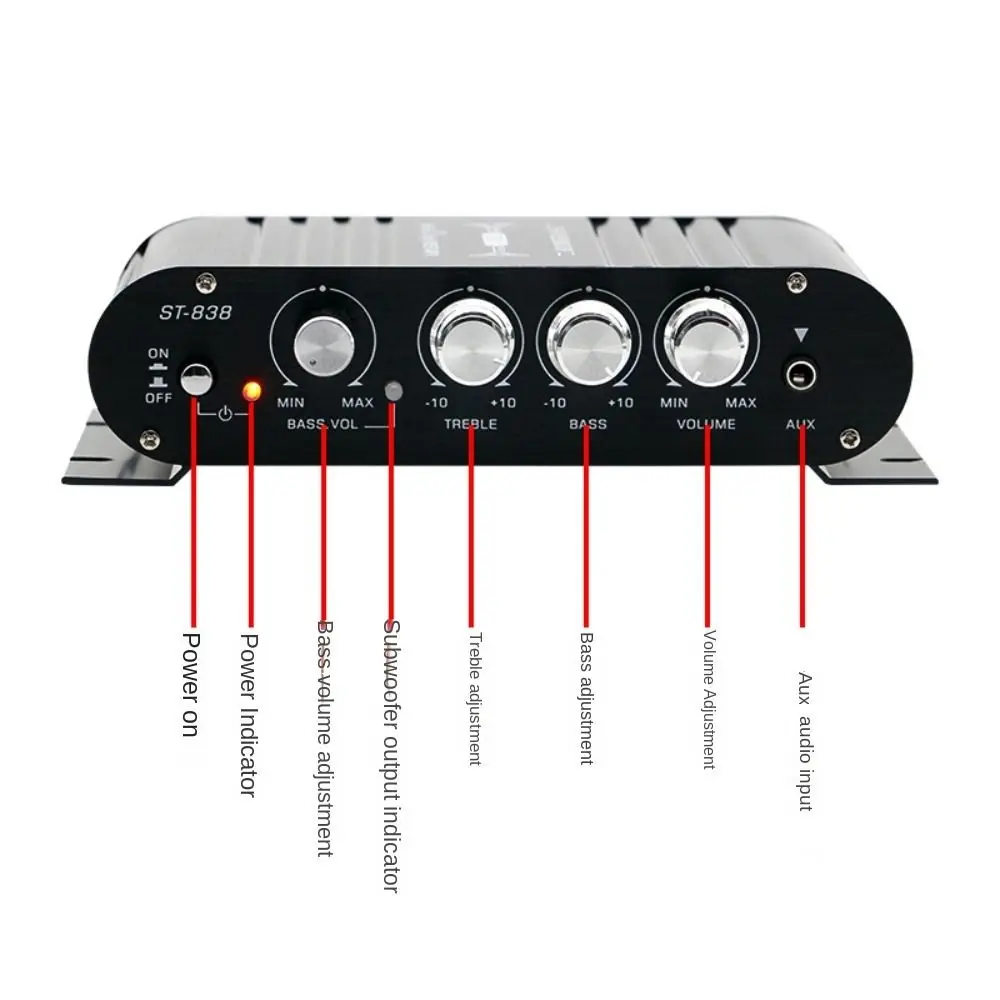 

2.1 Channel ST-838 Amplifier Subwooferoof Super Bass HIFI Amplifier Car MP3 HiFi Power Amplifier for Speaker/Phone/Computer/DVD