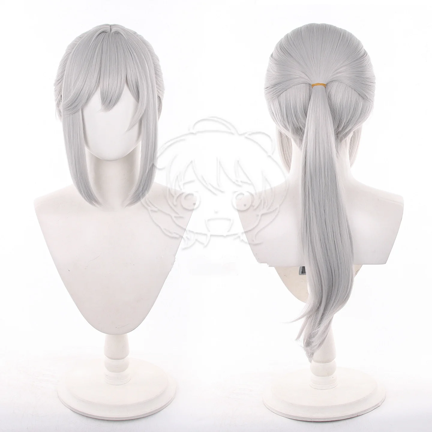 65cm Luna Cosplay Wig Arknights Delta Force Silver Gray Low Ponytail with Bangs Synthetic Hair Anime Convention Party Accessory