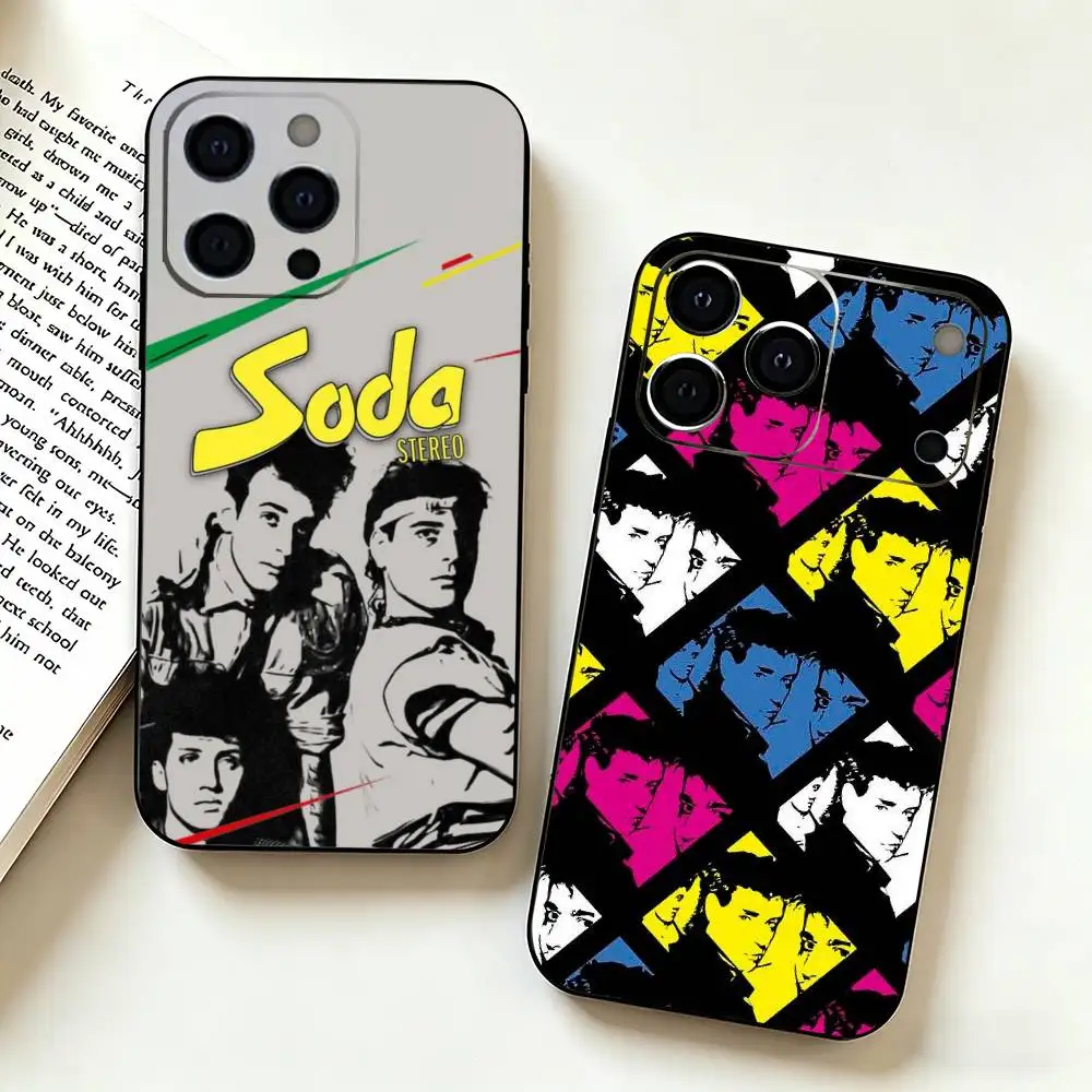 Funda para Teléfono con Diseño de la Banda de Rock Latino S-Soda S-Stereo para iPhone 17, 16, 15, 14, 13, 12, 11 Plus, Pro Max, Otros Modelos, Cubierta Negra Suave
