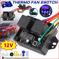 0444 Digital Radiator Fans Controller Swith Kit 12V & 24V,Adjustable Temperature Range Digital Electric Thermatic Fan Kit