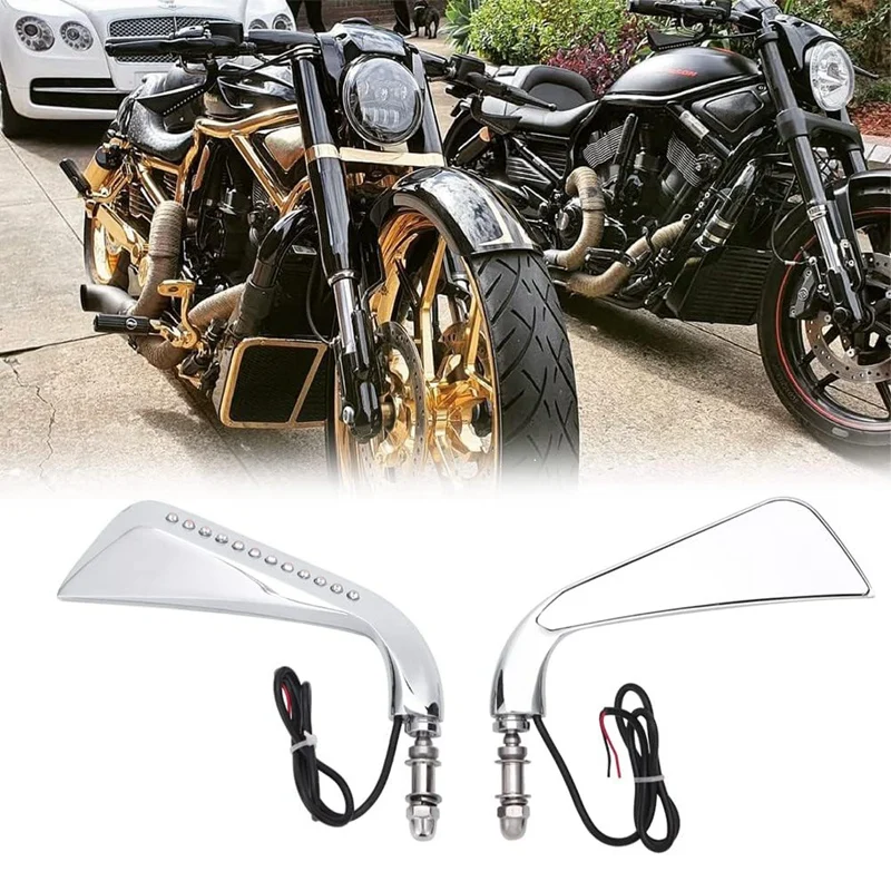 

Motorcycle Sickle Rearview Side Mirror With LED Turn Signal Light For Dyna Fatboy Softail Sportster