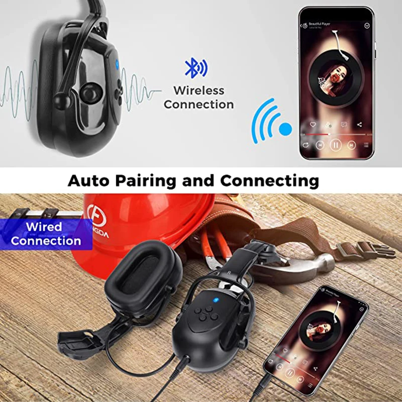 Imagem -04 - Construção Capacete de Segurança com Viseiras Atualizado Bluetooth Earmuff Redução de Ruído Orelha Regalos Auscultadores com Chapéu Duro