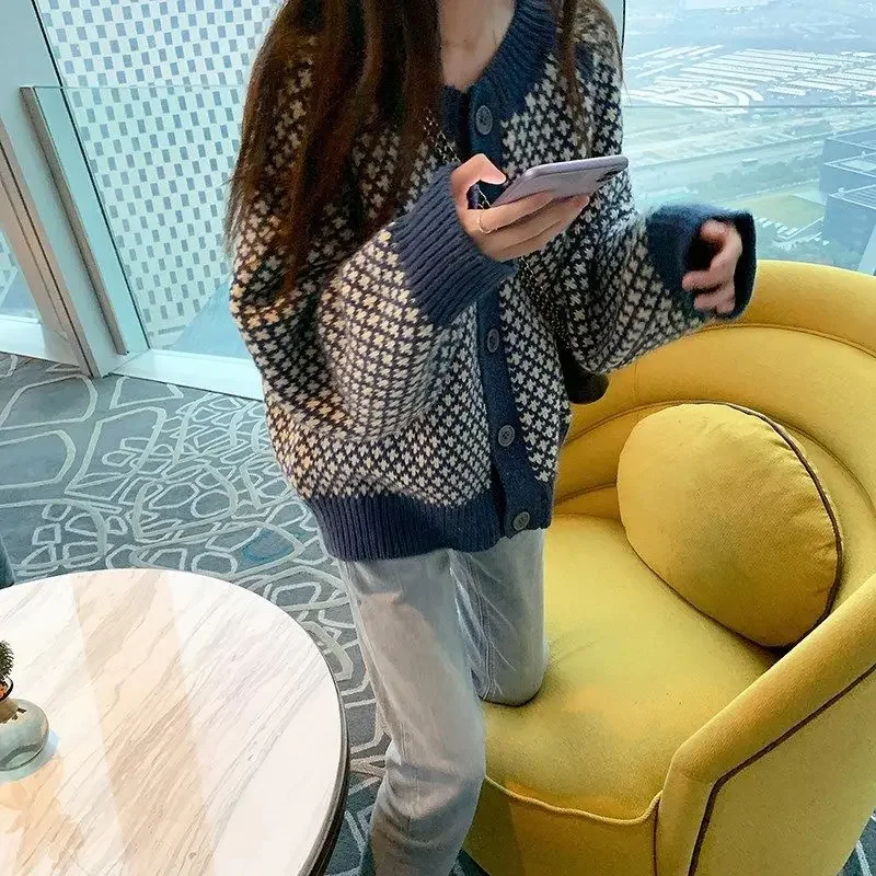 Women's Knit Cardigan: Vintage Print, Long Sleeve - alternate angle