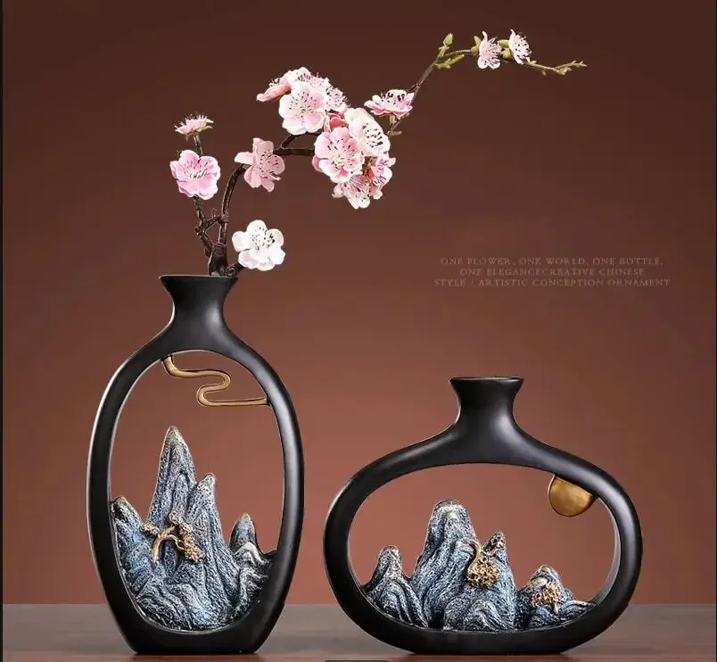 NewChinese Style Decorative Vase Small Rockery Zen Study Office Living Room Partition Porch TV Wine Cabinet Decoration Feng Shui NewChinese Style Decorative Vase Small Rockery Zen Study Office Living Room Partition Porch TV Wine Cabinet Decoration Feng Shui
