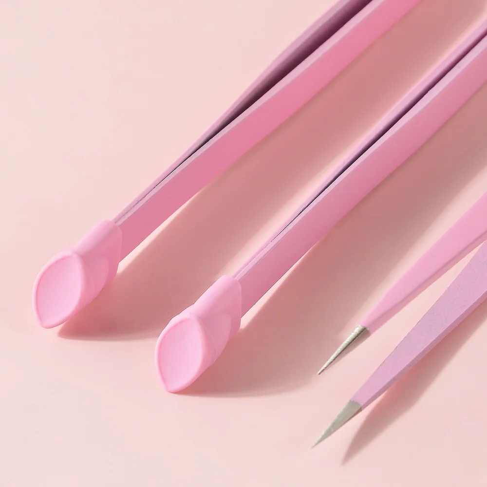 ピンクのネイルアートピンセット 1 個 - ラインストーンやネイルデコレーション用のステンレススチール製ストレートチップツール