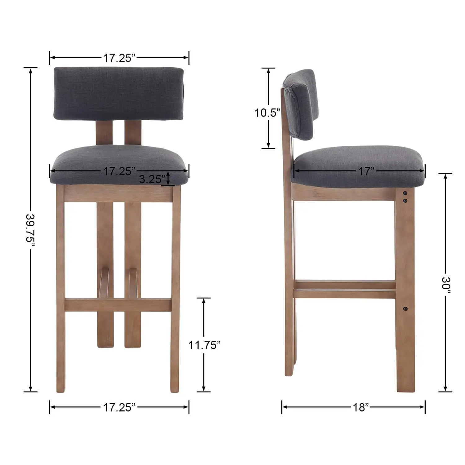 Farmhouse Bar Stools Set of 2 Kitchen Island 30in Bar Height Breakfast Tall Upholstered Backrest Patio Charcoal, Customized
