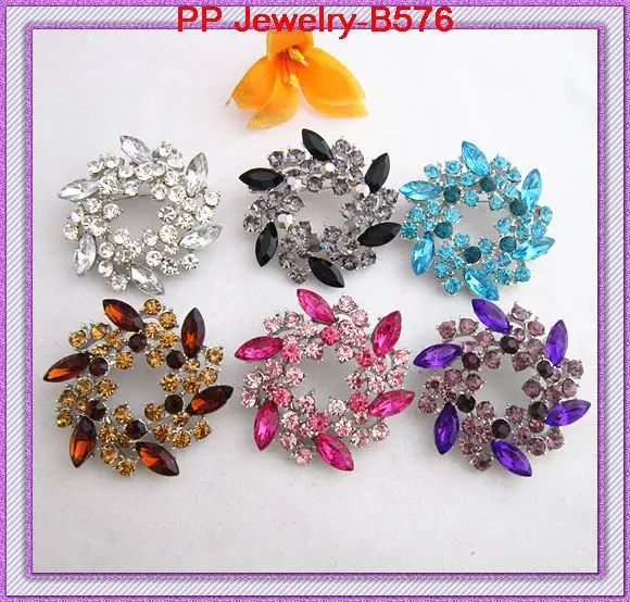

European and American fashionable women's flower garland exquisite diamond inlaid brooch suit collar needle 6 colors