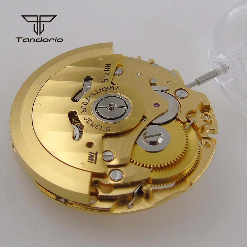 NH71 Mechanical Automatic Watch Golden Skeleton Movement NH71A High Accuracy Genuine 24 Jewels Self-winding Wristwatch Mechanism