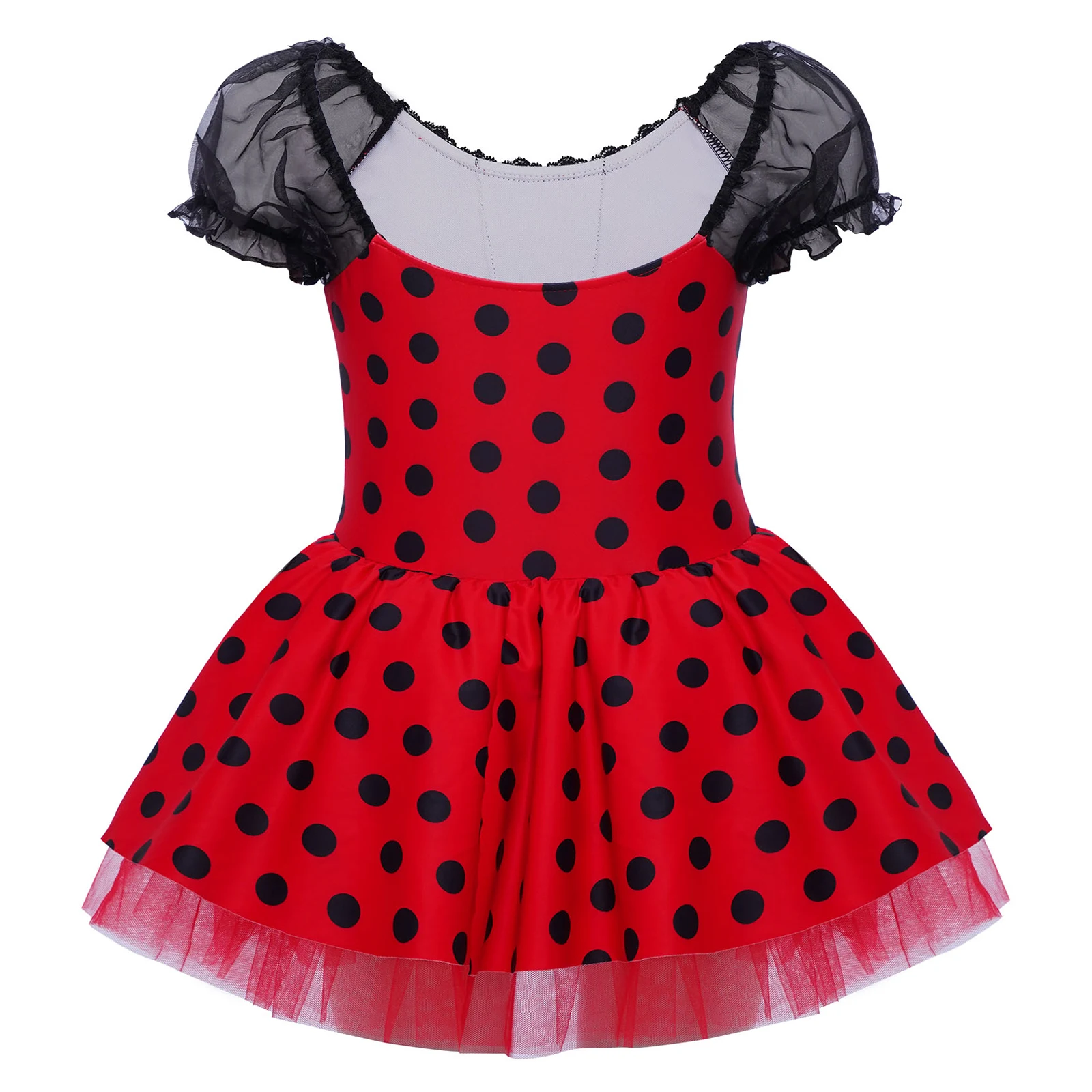 어린이 소녀 투투 발레 댄스 공연 의상 전문 댄스웨어 퍼프 슬리브 도트 프린트 튤 드레스 내장 팬티 포함